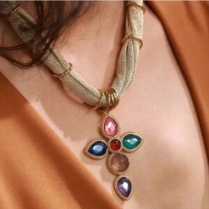 Vintage Style Colorful Cross Pendant Necklace